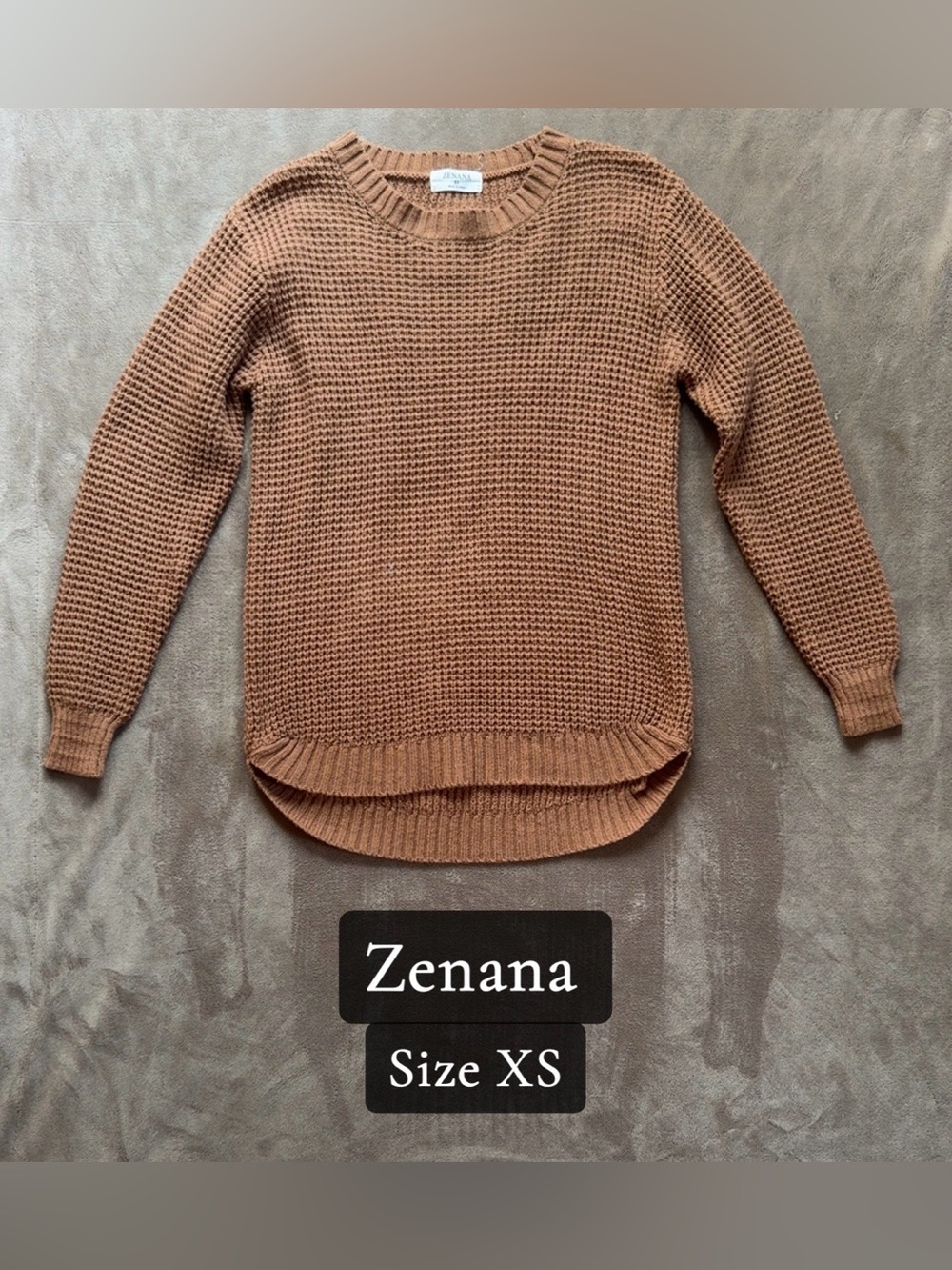 Zenana Outfitters Women's Crewneck Sweater in Cognac Brown